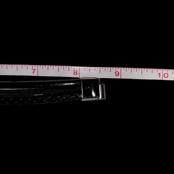 Black Faux Leather Bracelet Stack With Silver Details, 8.5" Length - Picture 4 of 6